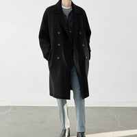 Herren Lang geschnittener Doppelreiher-Wollmixmantel mit Oversize-Passform Nord Taschen in Schwarz (100% Wolle)