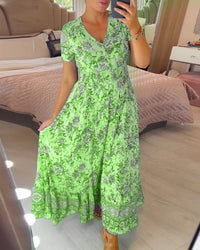 Alisa™ - V-Ausschnitt Kleid mit Blumenmuster in Grün