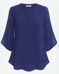 Damen Elegante V-Ausschnitt Bluse | 3/4 Ärmel in Blau