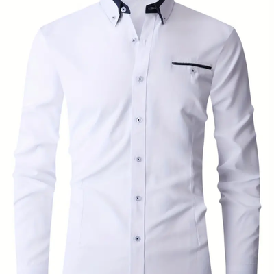 LEAND| Herren Stretch-Hemd mit Langarm – Glatt & Knitterfrei