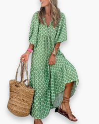 Damen Boho Maxikleid für Sommer | Vielseitiges Freizeitkleid in Grün