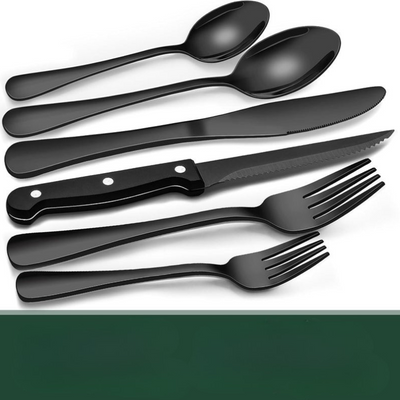 24-teiliges schwarzes Edelstahl-Besteckset für 4 Personen – Modernes Design, spülmaschinenfest