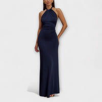 Elyna - Slinky Halter Maxi Kleid in Marineblau