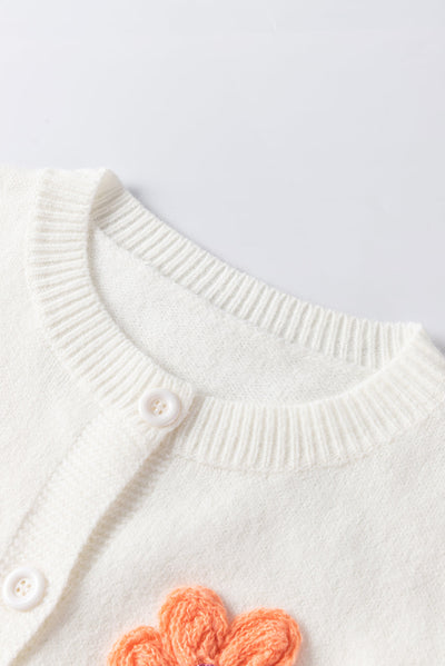 Arielle - Niedliche, gestrickte Strickjacke mit Blumenmuster und Knöpfen