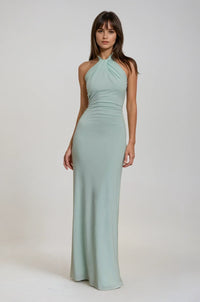 Martina | Damen Elegantes Neckholder Maxikleid Sommerlich Schmeichelnd in HellGrün