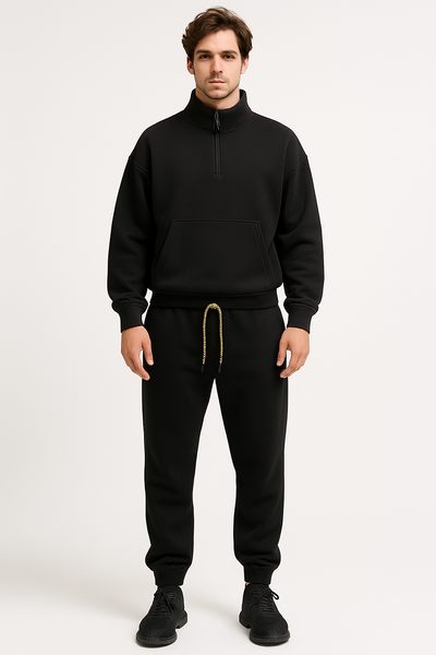 David | Schwarzer Fleece  Freizeitanzug für Herren