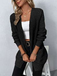 Damen Strickcardigan mit offener Front – Lässiger und bequemer Langarm-Cardigan für den Alltag in Schwarz