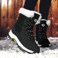 Winterschuhe Damen| Mit Schnürung Und Runder Kappe Stiefel in Schwarz