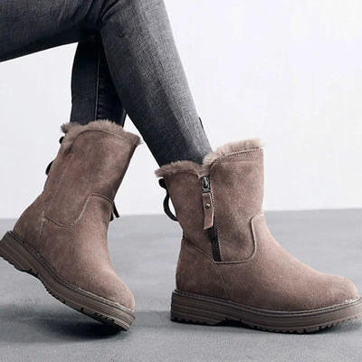 Damen Winterstiefel – Warm Gefütterte Ankle Boots aus Wildlederimitat mit Reißverschluss