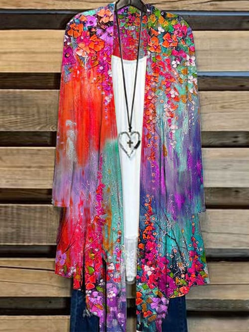 Lang Damenjacke mit Blumenmuster – Liva