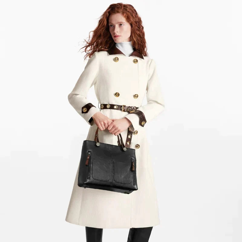 Elegante Handtasche aus hochwertigem pflanzlich gegerbtem Leder mit doppelten Fächern und Vintage-Charme