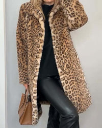 Talina | Lange Weiche Jacke mit Leopardenmuster in Braun