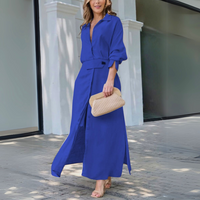 Patricia | Damen Elegantes Knöpfen Maxikleid in Blau