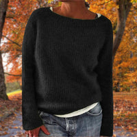 Charlotta | Damen Lässiger Lockere Passform Strickpullover in Schwarz
