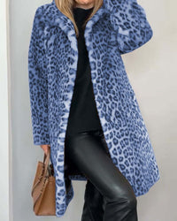Talina | Lange Weiche Jacke mit Leopardenmuster in Blau