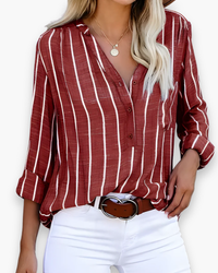 Damen Trendige Gestreifte Hemd | Elegante Stil in Rot