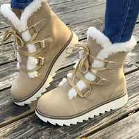 Winterschuhe Damen | Mit Schnürung Und Plateausohle Stiefel in Beige