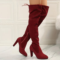 Overknee Stiefel Damen | Mit Blockabsatz und Reißverschluss in Rot