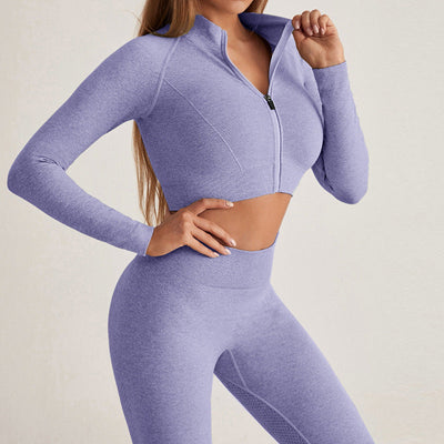 Sportset mit langärmeligem Crop Top mit Reißverschluss und Leggings