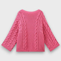 Knita – Grobstrickpullover mit Zopfmuster in Rosa