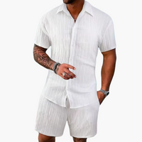 Herren Sommer Set mit Hemd & Shorts | Zweiteiler Leicht & Lässig in Weiß