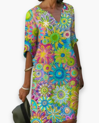Damen Elegantes Floral Kleid | Midi in Grün