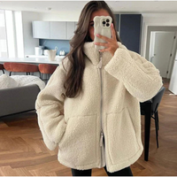 Teddy Damen Winterjacke Mit Reißverschluss | Kuschelige Übergangsjacke in Beige