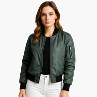 Damen Bomberjacke mit Frontreißverschluss und Ärmeltasche in Grün