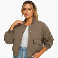 Damen Bomberjacke mit geripptem Saum und Seitentaschen in Grau