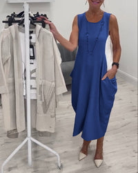 Katharina | Ärmelloses Patchwork-Kleid in Blau