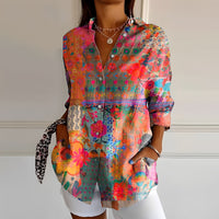 Anna - Trendige Bluse mit Print in Rot Orange