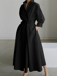 Britta - Langärmliges Midi-Hemdkleid für Damen | Schickes und raffiniertes Button-Down-Midikleid in Schwarz