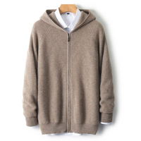 Strickjacke mit Kapuze Reißverschluss in Kamel