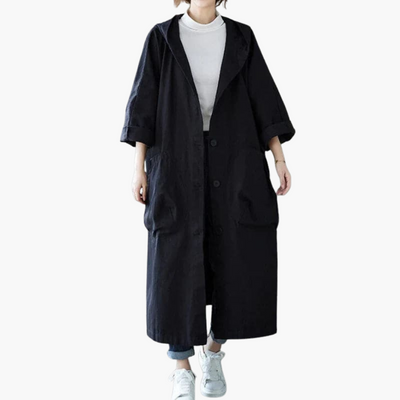 Damen Oversize Trenchcoat mit Kapuze und großen Taschen