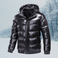 Herren Winterjacke | Glänzende Steppjacke Mit Kapuze in Schwarz