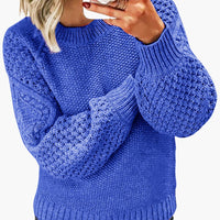 Damen pullover mit strukturierten Ärmeln und geripptem Saum in Blau