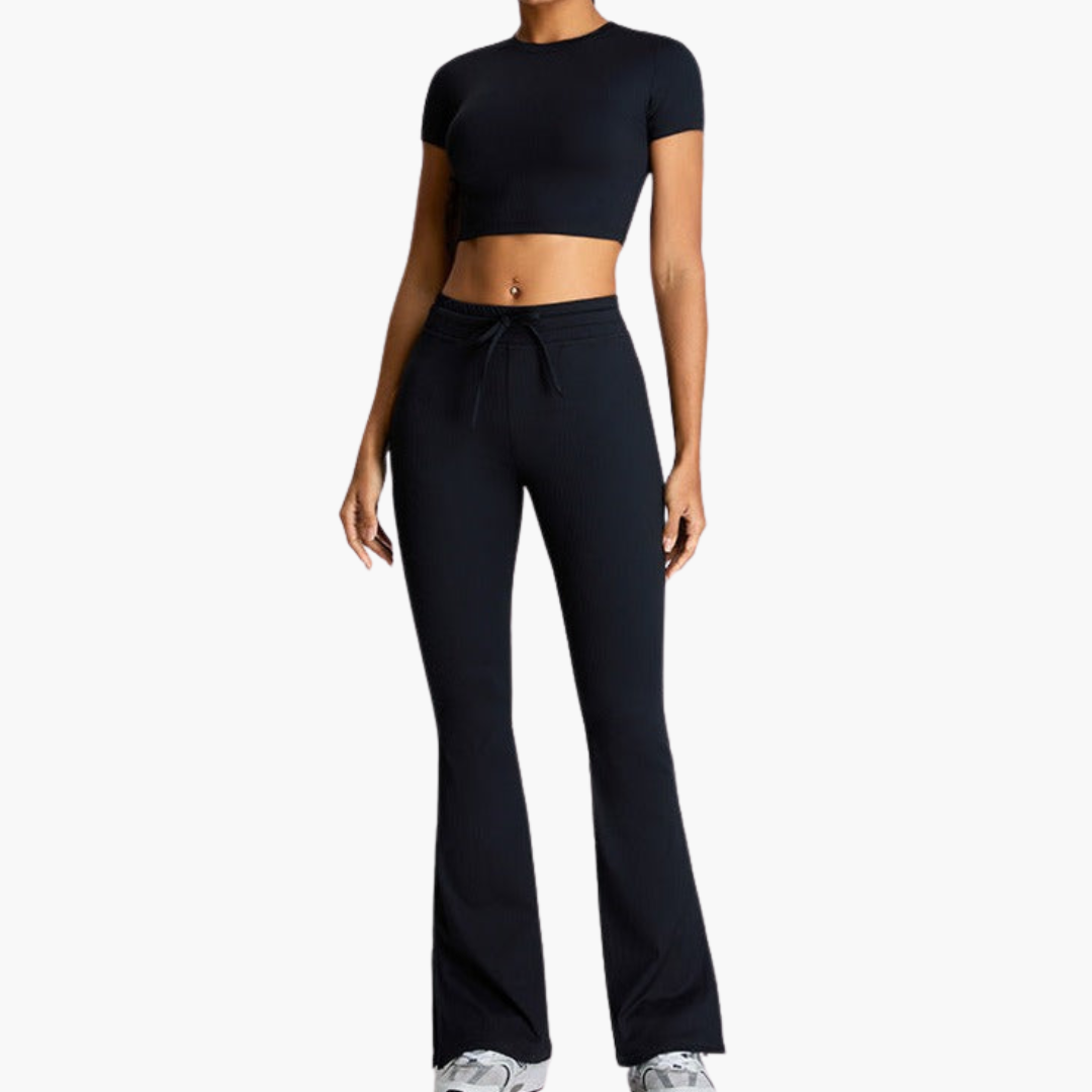 Schwarze High Wait Yogahose - Damenkomfort mit Bauchkontrolle