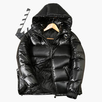 Daunenjacke für Herren mit Kapuze und gestepptem Obermaterial in Schwarz