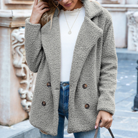 Teddy Damen Mantel Kurz | Elegant Lässig in Hellgrau