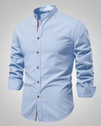 Herren Stehkragen Slim Fit Casual Hemd in Blau