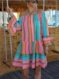 Joyce - Schulterfreies Boho-Minikleid in Blau