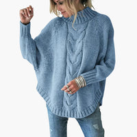 Damen pullover mit Rollkragen und Zopfmuster in Himmelblau