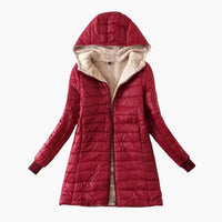 Damen Winter jacke mit Kapuze und Reißverschluss in Burgund