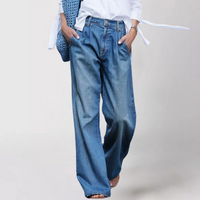 Damen Baggy Weit Geschnittene Jeans | High Waist Lockerer Sitz in Blau