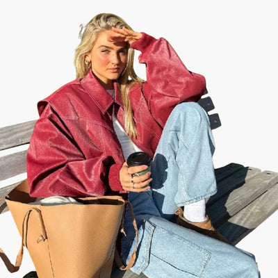 Damen Oversized Jacke mit langen Ärmeln und Kontrastnähten