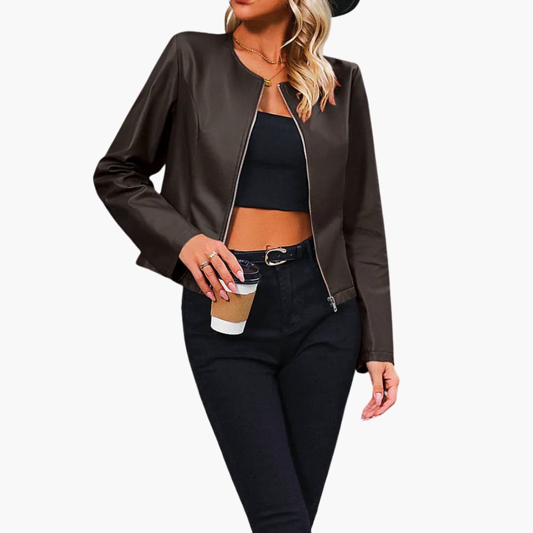 Damen Bikerjacke mit Rundhalsausschnitt und Reißverschluss