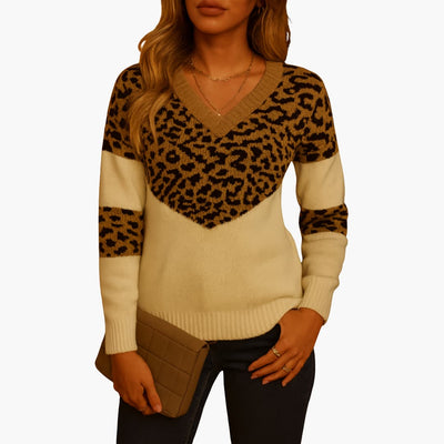Damen pullover mit V-Ausschnitt und Animal-Print-Muster