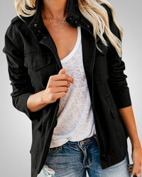 Adeline | Damen Lässiger Herbstjacke mit Taschen in Schwarz