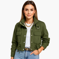 Damen Cropped Utility Jacke mit Reißverschluss vorn in Dunkelgrün