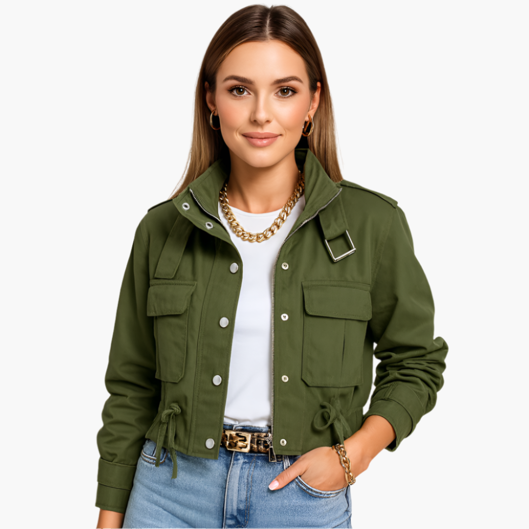 Damen Cropped Utility Jacke mit Reißverschluss vorn